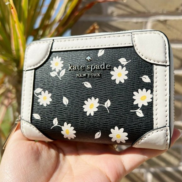 Kate Spade Zip Card Case Wallet Black White - Picture 2 of 4